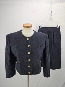 Norton McNaughton Women's Blue Wool Blend Skirt Suit 12 - Picture 1 of 5