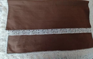 Braun Leinen Tischdecke Point de Venice Rand 29" x 30" - Bild 1 von 4