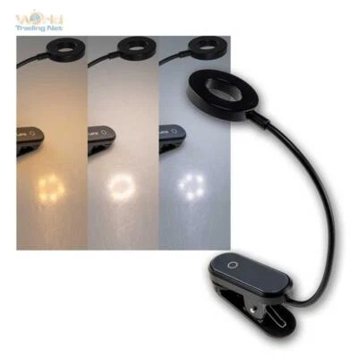 Akku Lese-Lampe LED Buch-Leuchte Klemmleuchte dimmbar flexibel mit Schwanenhals - Bild 1 von 4