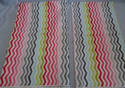Cotton Fabric 75" Total in 2 pcs 1yd 16" & 23" x 44"w Jo-Ann Multi CHEVRON Zig Z - Image 1 of 4