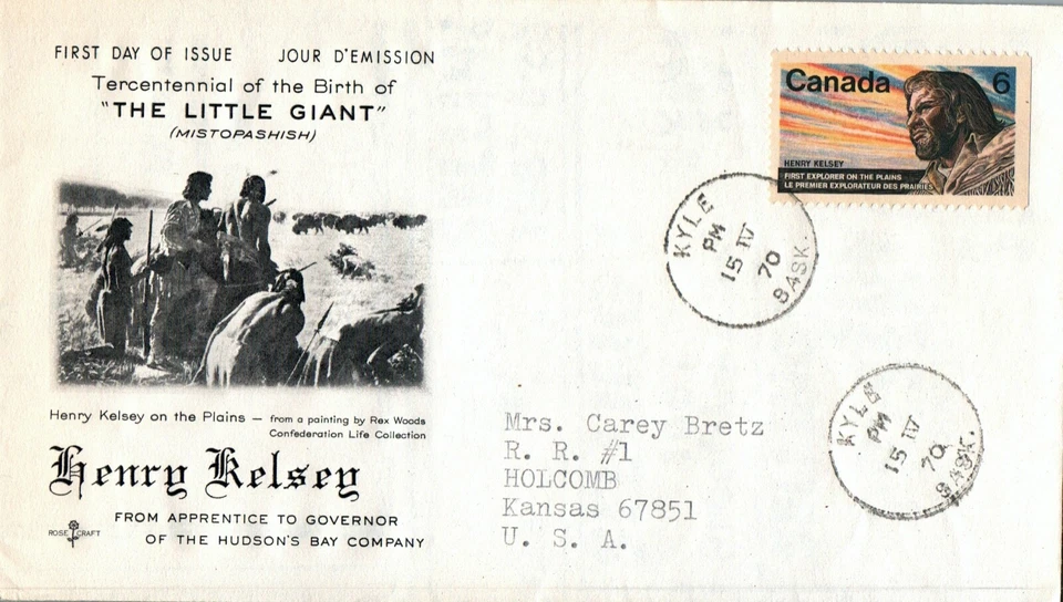 CANADA 1970 FDC 300TH BIRTH ANNIV OF HENRY KELSEY EXPLORER OF CAN WESTERN PLAINS - Image 1 of 1