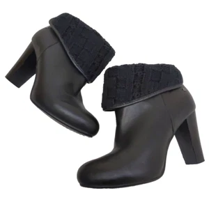 $140 UGG Australia 7.5 Booties Dandylion Tres Black Leather Knit Ankle 1008755 - Picture 1 of 9