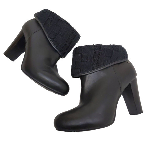 Stivaletti UGG Australia 7 5 $140 Dandylion Tres neri in pelle maglia caviglia 1008755