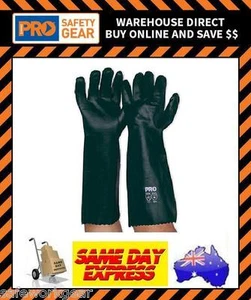 Green PVC Double Dipped sand finish Protective Safety Gloves 45cm - Picture 1 of 2
