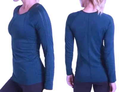 Camisa Top Athleta Foothill Sin Costuras Manga L Perforada Azul Pavo Real Elastizada XS Foto 1 de 4