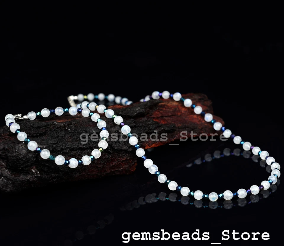 Collana in argento sterling con pietra di luna arcobaleno + spinello mistico ... - Immagine 1 di 4