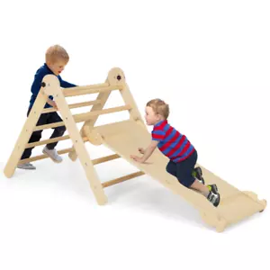 3 in 1 Kids Wooden Climbing Triangle Toddlers Baby Climber Ladder W/ Ramp & Arch - Picture 1 of 11