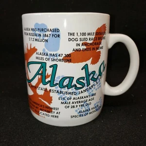 Vtg Alaska Mug Lg Symbols Icons of Alaskan History - Picture 1 of 5