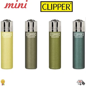 4 x Clipper Refilable Lighters METALLIC GREEN Mini Size Full Set + Flints - Picture 1 of 6