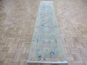 2'6 x 11'11 Läufer Handgeknüpft Grau Bunt Modern Oushak Orientteppich G15609 - Bild 1 von 15