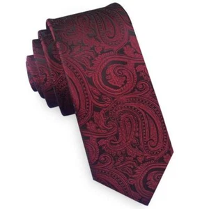 Burgundy & Black Paisley Mens Skinny Tie - Picture 1 of 1