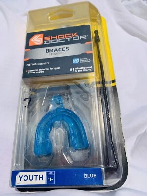 Shock Doctor Double Braces Strapped Mouth Guard 4301A Adult 12+ Blue Sports NEW - Image 1 of 3