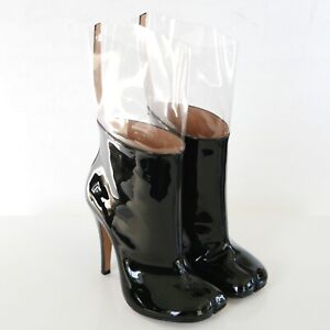 MAISON MARTIN MARGIELA split toe patent leather and clear pvc tabi boots 37 NEW