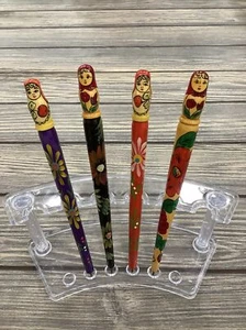 Vtg Russian Matryoshka Doll Ink Pen Lot Of 4 Made In Russia Wood Hand Paint - Picture 1 of 5