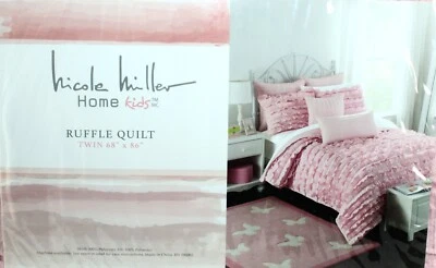 Nicole Miller Home Kids Pink Ruffle Quilt 86" x 68' Twin New - Image 1 of 4