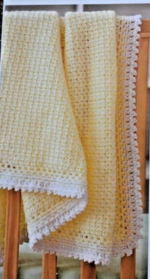 (283) Crochet Pattern Reprint - Aran Pretty Bordered Baby Blanket  35½" x 39" - Image 1 of 3