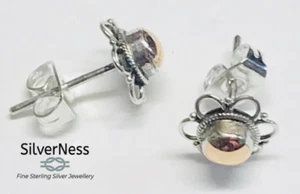 SilverNess Women's Jewellery Sterling Silver and 14-karat gold stud earrings - Picture 1 of 2