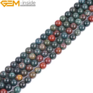 Dark Green Blood Natural Stone Round Loose Beads For Jewellrey Making 15" - Picture 1 of 42