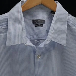 VAN HEUSEN CHROME LONG SLEEVE DRESS SHIRT BLUE PINSTRIPE XL 17-17-1/2 32/33 - Imagen 1 de 6