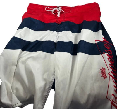 Pantalones Cortos de Natación/Board Budweiser Para Hombre Talla L Talla 34 Rojo Blanco Y Azul Foto 1 de 4