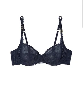 Stella Mccartney Navy Mesh Scalloped Strap Stretch Lace Underwire Bra 36D EUC - Picture 1 of 12