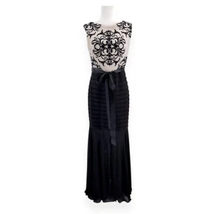 Betsy & Adam Black Ivory Size 12 Lace Sheer Tiered Formal Mermaid Gown Dress - Picture 1 of 11