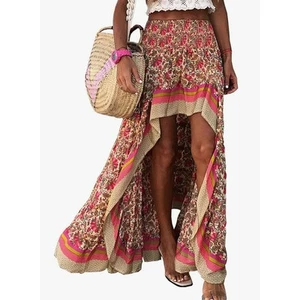 Boho Long Floral Print Skirt Split Ruffle High Low Beach Maxi Skirt L NWT - Picture 1 of 3
