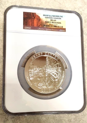 2010 Early Release ATB 5oz Silver 25C "Grand Canyon" - MS69 - NGC - Image 1 of 4