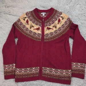 Suéter Croft & Barrow Mujer M Pequeño Rojo Cárdigan Mezcla Seda Abuela Pájaros - Imagen 1 de 11