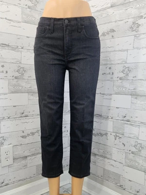 Denim recto ajustado de tiro alto Madewell Petite 28 negro lavado con bolsillos mágicos Foto 1 de 4