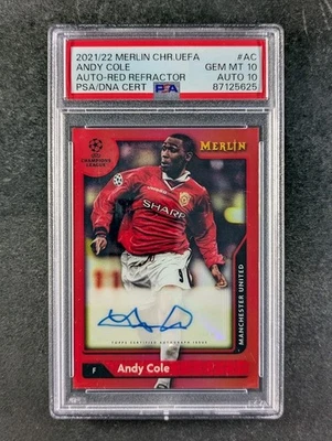 2021-22 Topps Merlin Chrome UEFA ANDY COLE 1/10 Auto Red Refractor #A-AC PSA 10 - Image 1 of 3