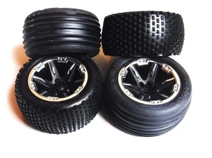 Traxxas Rustler XL-5 2WD Front and Rear Tires (4) Black / Chrome Wheels - Picture 1 of 4