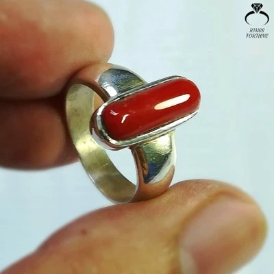 Natural Deep Red Coral Marjan Ring Elegant Gemstone 925 Silver Handmade Jewelry - Image 1 of 4