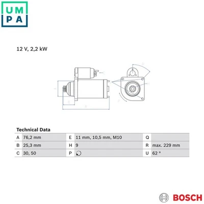 STARTER 0 986 024 050 FOR VW TOUAREG/SUV/VAN AUDI Q7/Van PORSCHE CGFA 3.0L 6cyl - Image 1 of 4