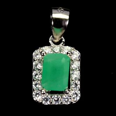 Colgante de plata de ley 925 octágono esmeralda 6x4 mm joyas de piedras preciosas naturales Foto 1 de 4