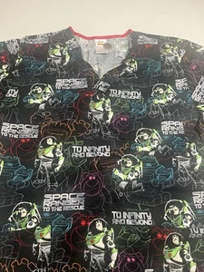 Disney Pixar Toy Story Scrub Top Medium Black Buzz Lightyear To Infinity Beyond - Picture 1 of 5