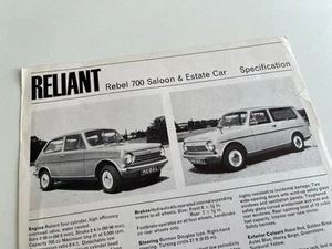 RELIANT REBEL 700 Saloon Estate Specification Brochure Sheet Flyer - Picture 1 of 1