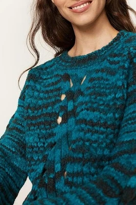 Sita Murt FAB! Stripe Cable Knit Fuzzy Sweater in Black/Teall  Size 36 = US S - Image 1 of 4