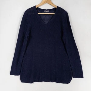 Eileen Fisher Tunic Sweater Sz Small Navy Blue Pullover V Neck Rib Knit Casual - Picture 1 of 7
