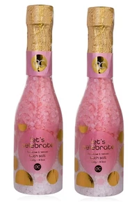 Badesalz rosa „Let's Celebrate", 2er Set - Badezusatz Sektflasche, Badekristalle - Bild 1 von 1