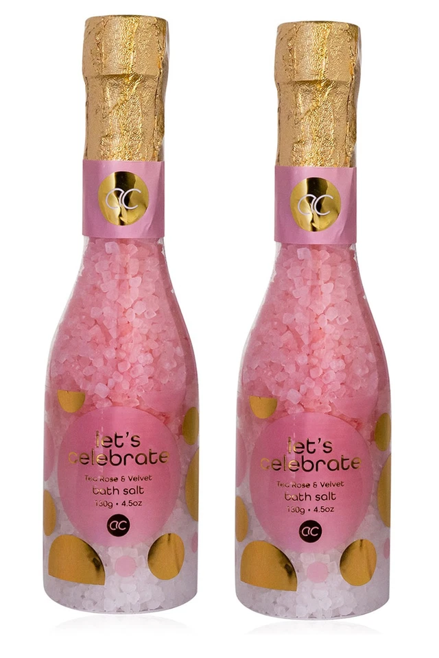 ITSISA Badesalz rosa „Let's Celebrate", 2er Set - Badezusatz Sektflasche, Badekristalle