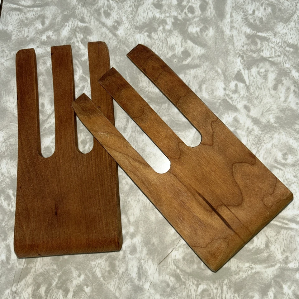 Pinzas de madera para servidor de ensaladas 2 piezas de teca? Utensilios para servir garras de oso 3 dientes MCM Foto 1 de 4