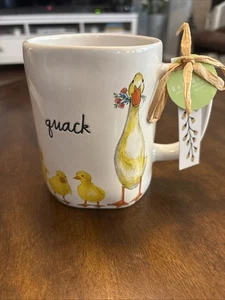 NEW Rae Dunn "Quack" Mama Duck & Ducklings Mug Ceramic Glossy with tag - Picture 1 of 6