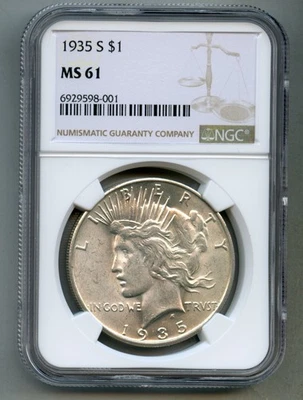 1935 S Peace Silver Dollar NGC MS 61 - Image 1 of 4
