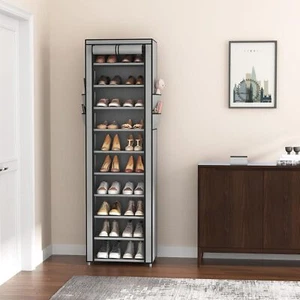 10-Tier Shoe Rack Organizer - Holds 20 Pairs, Tall Narrow Closet Storage - Picture 1 of 16