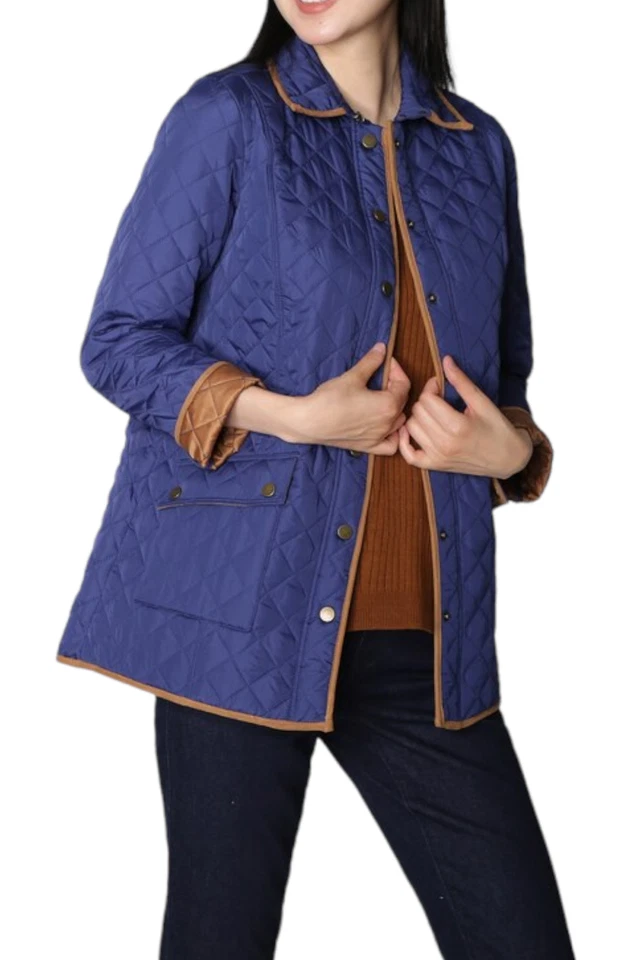 Chaqueta de granero acolchada Joan Rivers con ribete de gamuza sintética azul Foto 1 de 1