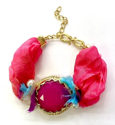 HSN Bajalia розовый кварцит и атласная лента золотистый 6-1/2» браслет  - Изображение 1 из 4