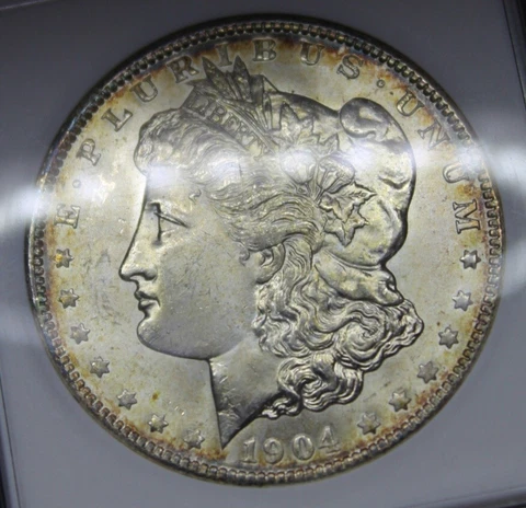 1904 O MS63 Morgan Silver Dollar Graded ANACS Rainbow Color Toning Toned Coin Cover