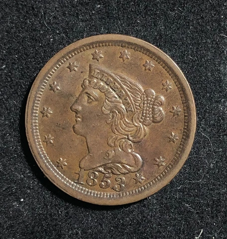 1853 Cornet Half Cent .005. Nice, Almost Uncirculated Cover