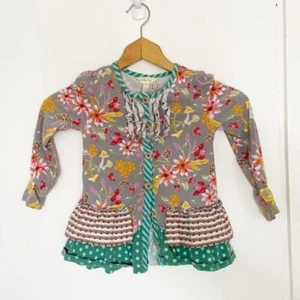 Matilda Jane long sleeve ruffle top mushroom floral stripe pattern button up 4 - Picture 1 of 6